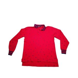 Red Polo Shirt with Navy Accents